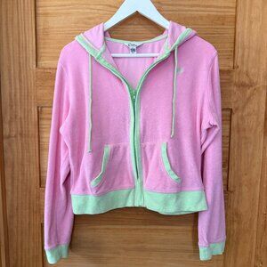 Lilly Pulitzer Vtg White Label Pink Green Terry Cloth Hooded Jacket size M
